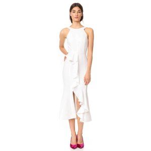 Nicholas Asymmetric Sleeveless Ruffle Piper Crepe Slit Dress Ivory White 8